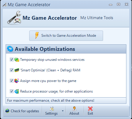 تحميل برنامج تسريع الالعاب Mz Game Accelerator مجانا