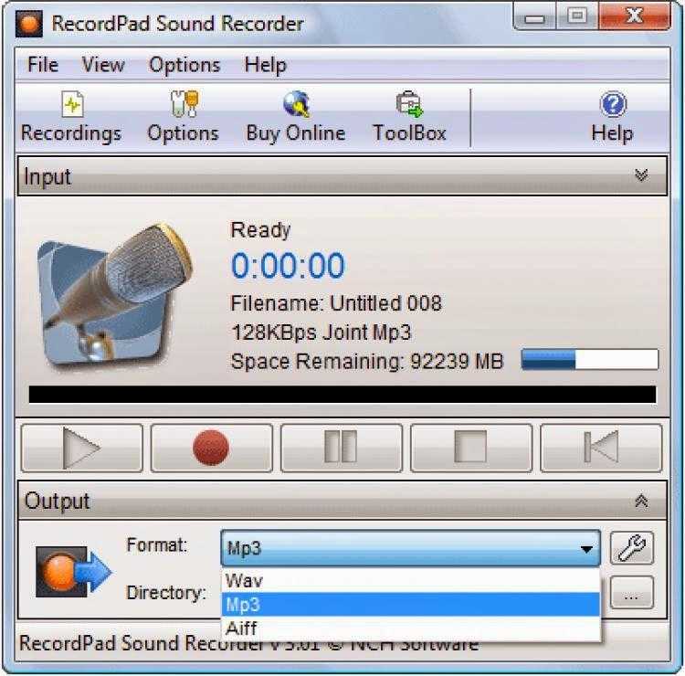 صورة من برنامج تسجيل الصوت RecordPad