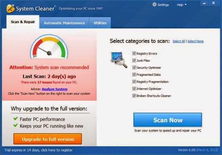 System Cleaner برنامج لتنظيف الهارد 2014
