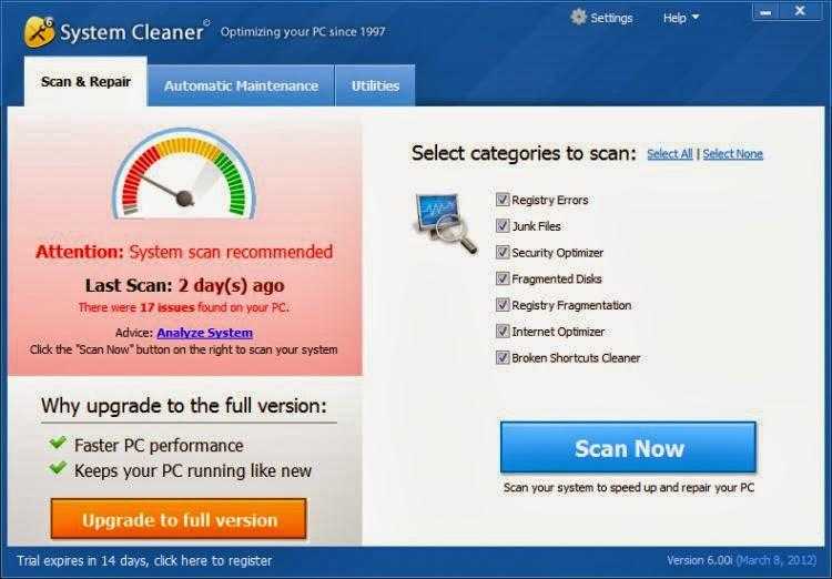 برنامج تنظيف الويندوز للكمبيوتر System Cleaner 