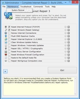 Complete Internet Repair برنامج مجانى لإصلاح الإنترنت ومشاكل الشبكة أحدث إصدار 5.0.1.38120