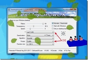 DesktopSnowOK برنامج مجانى لإضافة تأثير تساقط الثلوج لسطح مكتب الكمبيوتر إصدار 3.343