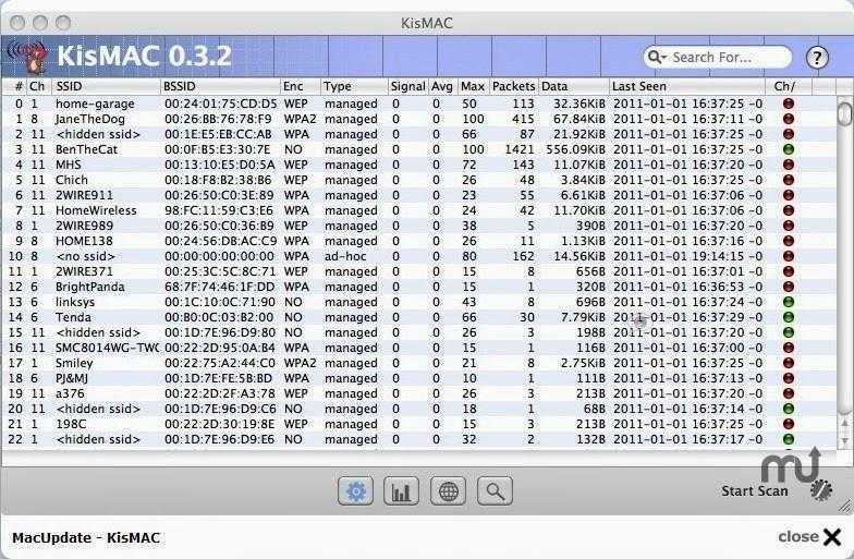 برنامج KisMAC للبحث واختراق شبكات الوايرليس للماك 0.3.4