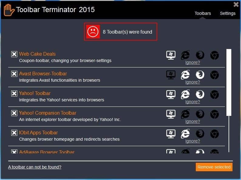 Toolbar Terminator برنامج لحذف التولبارات من المتصفح أحدث إصدار